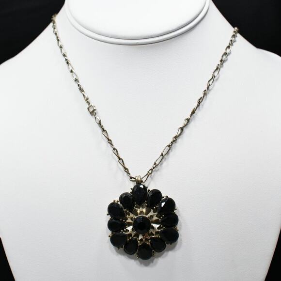 Lucky Brand Black Rhinestone Flower Pendant Necklace, 18 Inches, Distressed - Picture 4 of 8